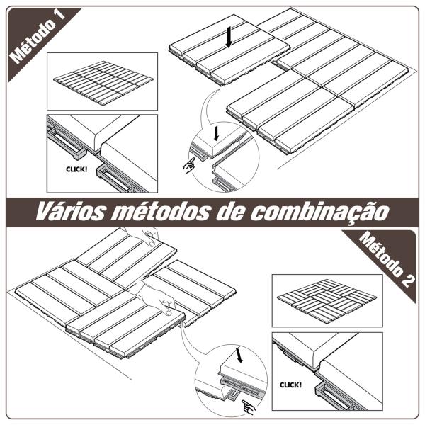 Conjunto de 9 Estrados 30x30cm com Área de 0.81 m² para Exterior e Interior Estrados com Sistema Click com Superfície Antiderrapante para Balcão Terraço Jardim Marrom