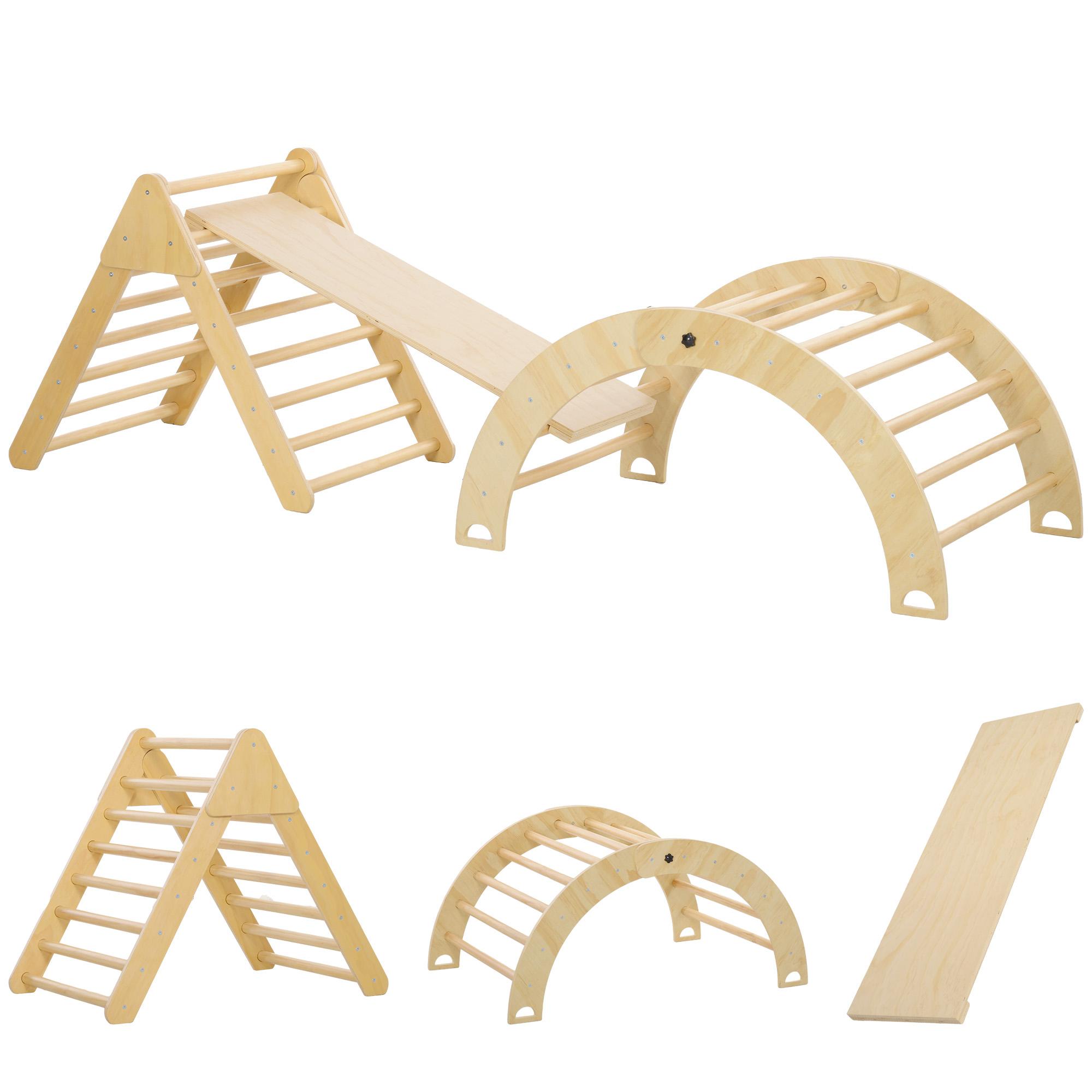 Triangulo de Escalada de Madeira Escalada para Crianças de 18 - 48 Meses com Rampa e Arco de Aprendizagem 219x72,5x68,5 cm Madeira