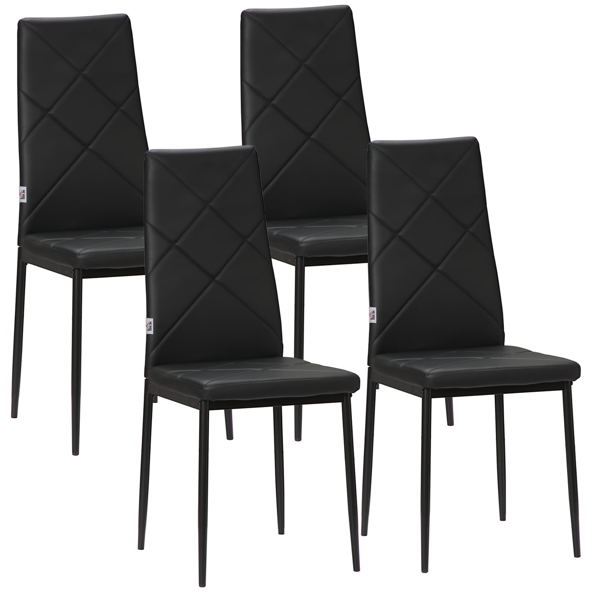 Conjunto de 4 Cadeiras de Sala de Jantar Estofadas em Couro Sintético com Encosto Alto e Pés de Aço 41x50x97 cm Preto