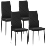 Conjunto de 4 Cadeiras de Sala de Jantar Estofadas em Couro Sintético com Encosto Alto e Pés de Aço 41x50x97 cm Preto
