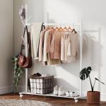 Charriot com Rodas 5 Ganchos Barra para Pendurar e Prateleira Inferior 120x43x171 cm Branco