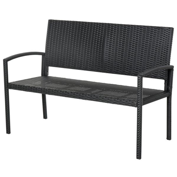 Banco Jardim Lounge Cadeira 2 Lugares Móveis para Jardim Exterior Terraço 2 Lugares Rattan Sintético Carga 320kg 122x60x87cm Estrutura Aço