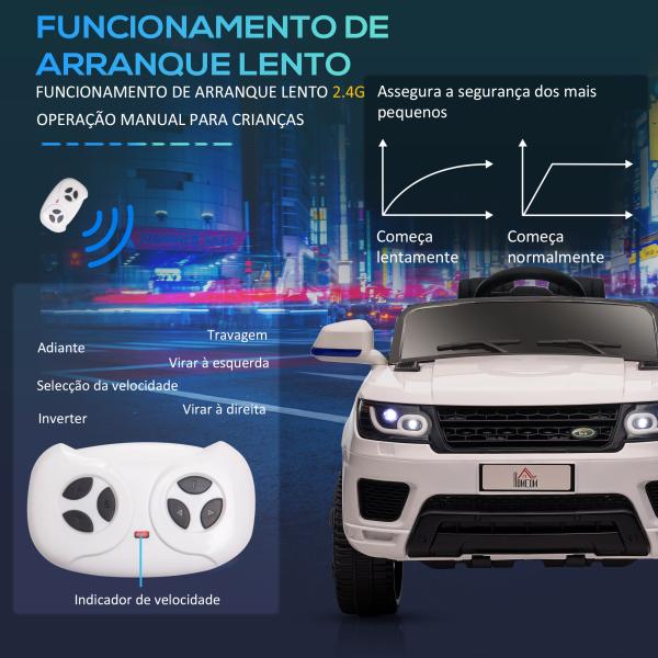 Carro Elétrico SUV Infantil 12V com 2 Motores Controlo Remoto Faróis Buzina Bluetooth Música USB e Abertura de Porta 3 - 5km/h 110x68x52cm Branco