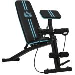 Banco de Musculação com Encosto Ajustável em 7 Posições Extensão de Pernas e Banda de Resistência 54x160x106cm Preto e Azul