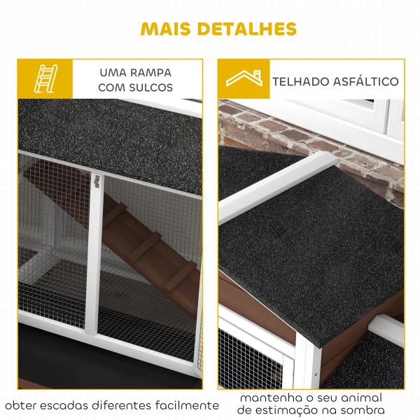 Casota para Coelhos para Exterior 157,4x53x99,5 cm Gaiola Grande com Rodas, Telhado Asfáltico, Tabuleiros Removíveis e Rampa Castanha