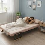Sofá Cama Convertível 2 Lugares Dobrável com Encosto Ajustável em 5 Níveis e 2 Almofadas 102x73x81 cm Bege Claro