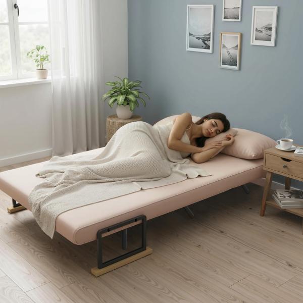 Sofá Cama Convertível 2 Lugares Dobrável com Encosto Ajustável em 5 Níveis e 2 Almofadas 102x73x81 cm Bege Claro