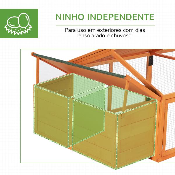 Galinheiro de Madeira para 4 - 8 Galinhas com Ninho Área Aberta de 2,1 ㎡ 240x112,5x76cm Madeira de Abeto