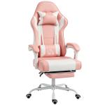 Cadeira Gaming Reclinável 155° com Suporte Lombar com Massagem Apoio de Cabeça e Apoio para os Pés 63x66x126 - 134 cm Rosa