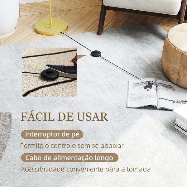 Candeeiro de Pé Moderno Lâmpada E27 Máx. 40W com Ecrã de Linho e Interruptor de Pé 64x38x163,5 cm Branco e Dourado