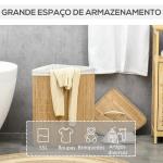 Cesto de Roupa de Bambu Capacidade de 55L Cesto para Roupa Suja com Tampa e Bolsa Amovível 38x38x57cm Madeira