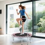 Trampolim de Fitness Adultos Ø102 cm com Pega Ajustável de 5 Níveis Estrutura em Aço para Treino de Pernas Corpo Rosa