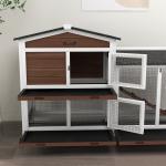 Casota para Coelhos para Exterior 157,4x53x99,5 cm Gaiola Grande com Rodas, Telhado Asfáltico, Tabuleiros Removíveis e Rampa Castanha