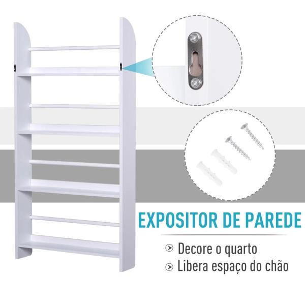 Estante de Parede para Livros com 4 Prateleiras Estante de Livros para Escritório Dormitório Entrada Carga Máxima 30 kg 56x12x113 cm Branco