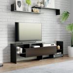 Móvel de TV Moderno Móvel para Televisores 153,6x25x42cm e Prateleira de Parede 150x14,5x16,3 cm Preto