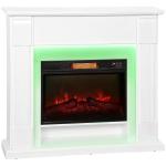 Lareira Elétrica com Efeito de Chama 3D e Tira de Luz LED RGB 1800W Temporizador para 30 m² 105x27x97 cm Branca