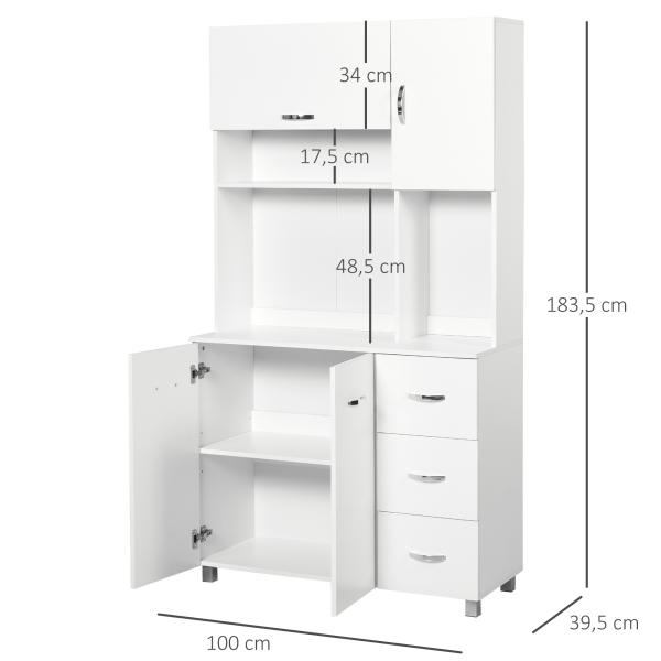 Armário de Arrumação Alto com 4 Portas Prateleiras Ajustáveis para Sala de Estar 100x39,5x183,5 cm Branco