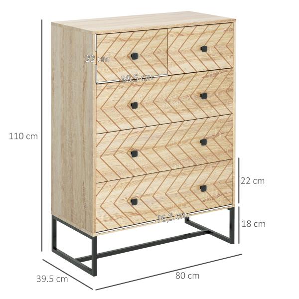 Cómoda com 5 Gavetas Estilo Retrô Móvel Auxiliar de Madeira para Sala de Estar Corredor 80x39,5x110 cm Madeira e Preto