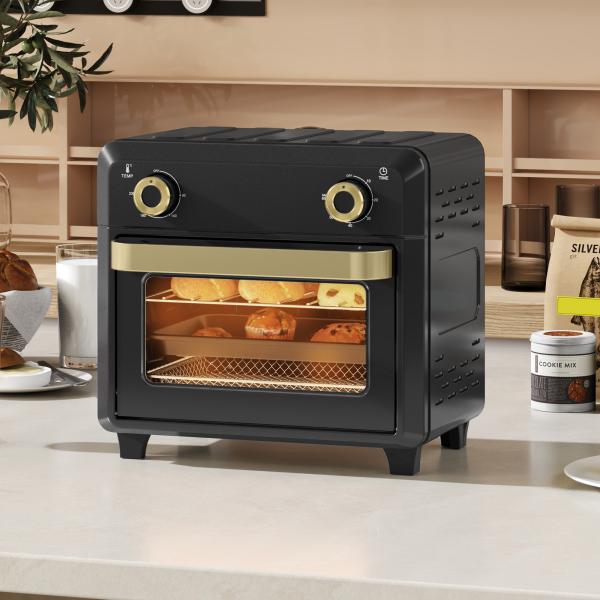 Forno com Air Fryer 10 L com 2 Botões, Convecção 360°, até 230 °C, Temporizador 60 Min, Tabuleiro e Cesto