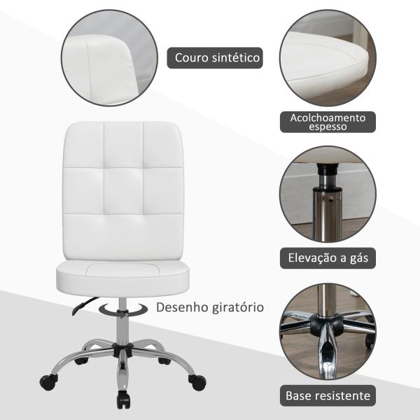 Cadeira de Escritório Giratória de Couro Sintético com Altura Ajustável Estilo Moderno Carga 120 kg 45x59x90 - 100 cm Branco
