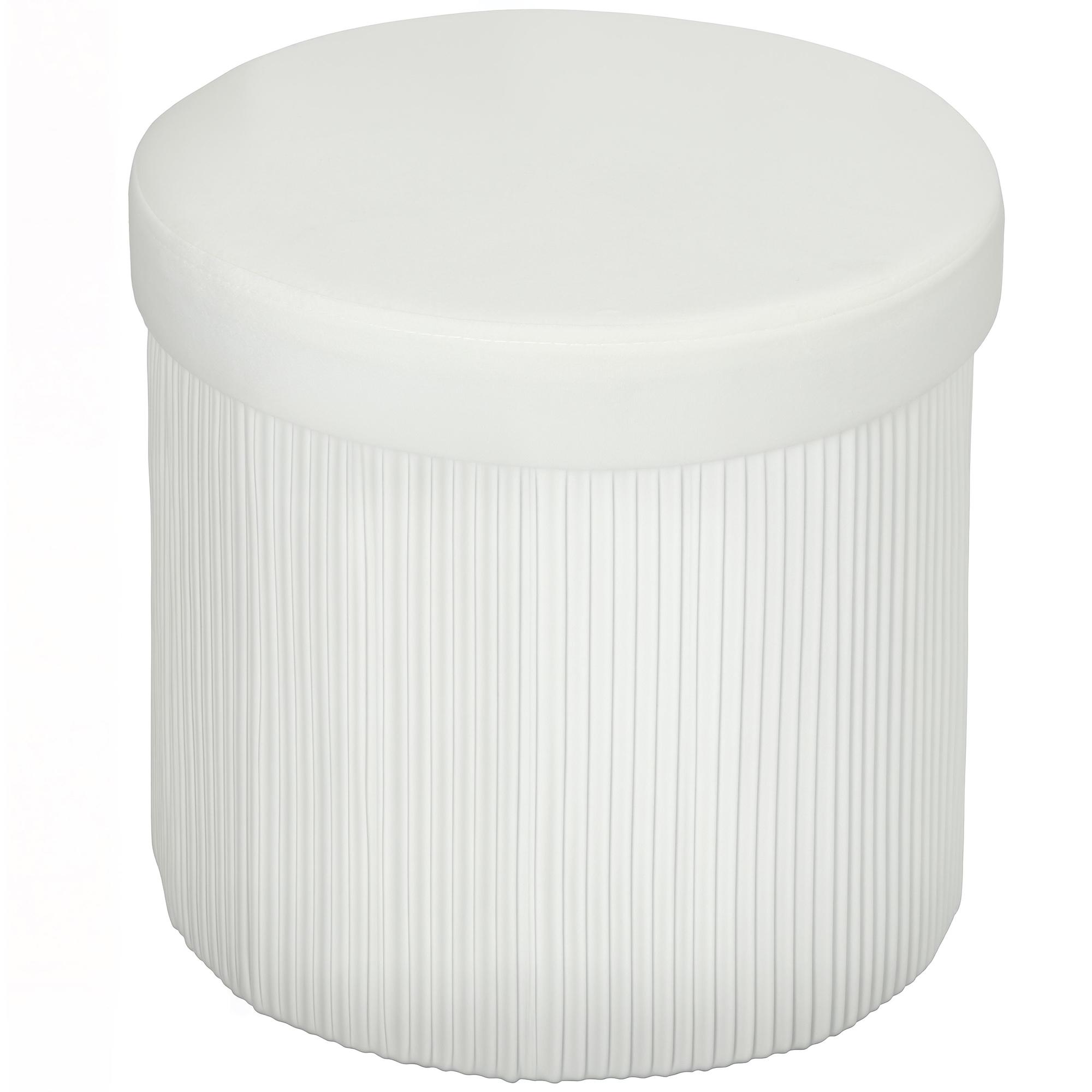 Puff de Arrumação Banco de Arrumação Dobrável 35 L 38x38x38 cm Estofado em Veludo Baú de Arrumação Redondo Creme