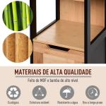 Coluna Casa de Banho com 3 Prateleiras e 2 Gavetas Armário Alto para Casa de banho Estilo Moderno 30x30x144,3 cm Madeira e Preto