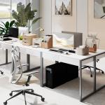 Secretária com 2 Gavetas 100x50 cm Mesa de Computador Pernas de Aço para Casa Escritório Espaços Pequenos Branco Brilhante