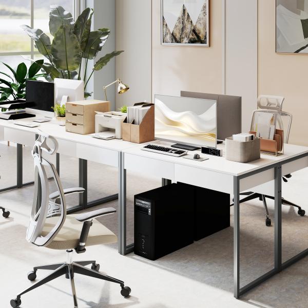 Secretária com 2 Gavetas 100x50 cm Mesa de Computador Pernas de Aço para Casa Escritório Espaços Pequenos Branco Brilhante