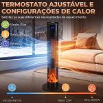 Aquecedor Elétrico Cerâmico PTC 2000W com 5 Modos, App Wi‑Fi, Chama 3D, Comando e Proteção contra Sobreaquecimento - Preto