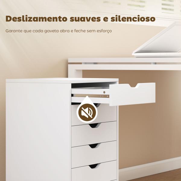 Bloco de Gavetas Móvel Arquivador com 6 Gavetas Suporte para Impressora com Rodas 40x35x63 cm Branco