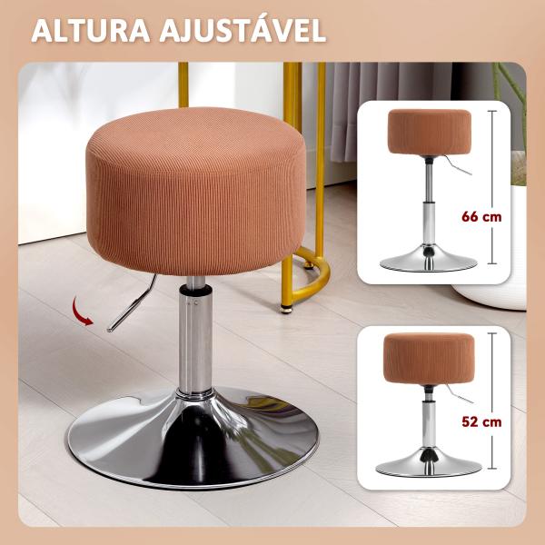 Banco de Bar Banco Alta de Cozinha Ajustável em Altura 52 - 66 cm Estofado em Veludo Giratória a 360° Marrom