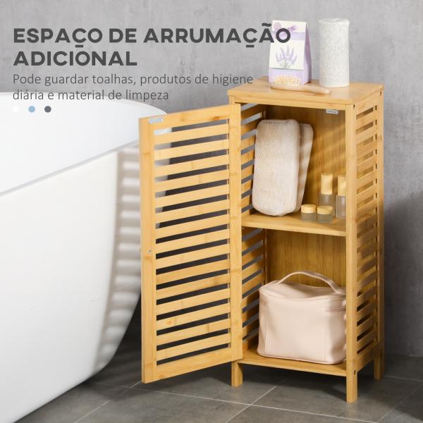 Armário Auxiliar Casa de Banho de Bambu Armário Casa de Banho com Prateleiras Ajustáveis Anti - Tombo 30x19,9x70 cm Madeira