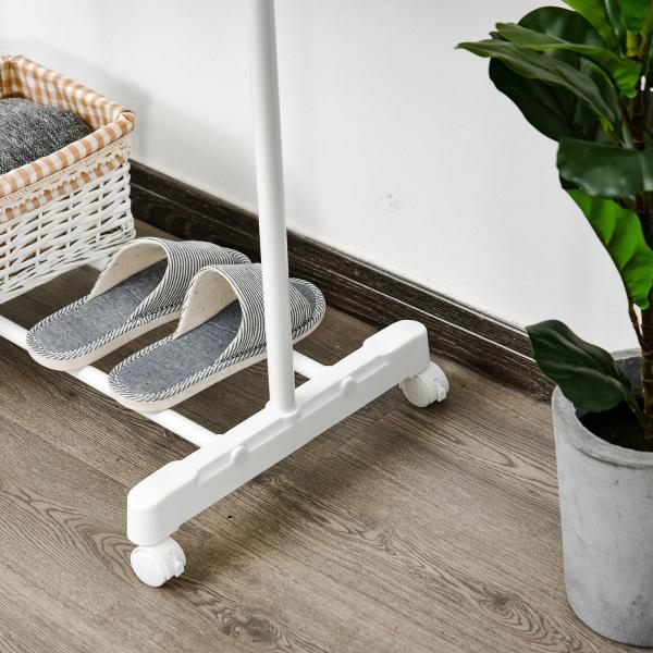 Charriot com Altura Ajustável Cabide com Rodas Portátil Prateleira Inferior Aço 68,5x42x87 - 145cm Branco e Prata
