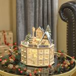 Calendário do Advento de Natal em Madeira Reutilizável com Luzes LED 24 Gavetas Cena de Aldeia 25x20x29 cm Natural