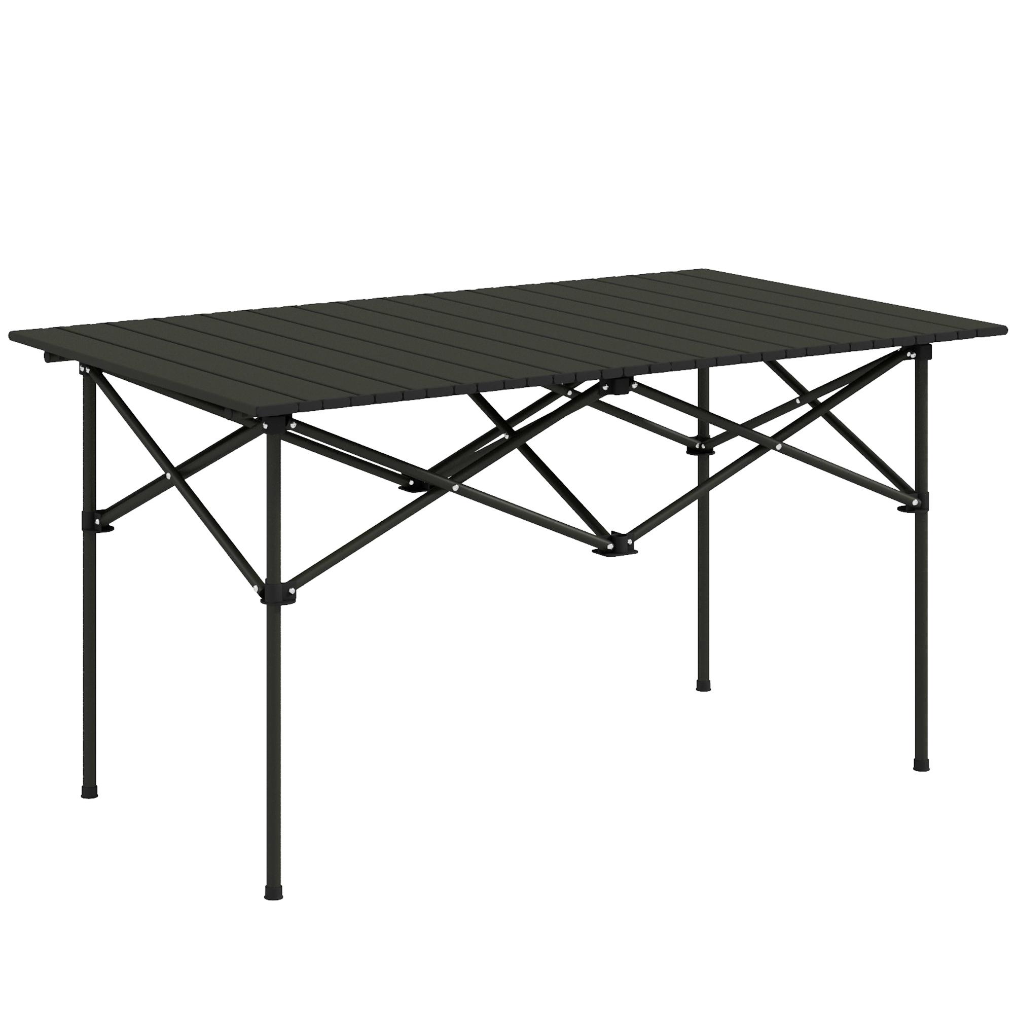 Mesa de Campismo Dobrável de Metal com Tampo Enrolável e Bolsa de Transporte Mesa de Piquenique Portátil 95x55x50 cm Preto
