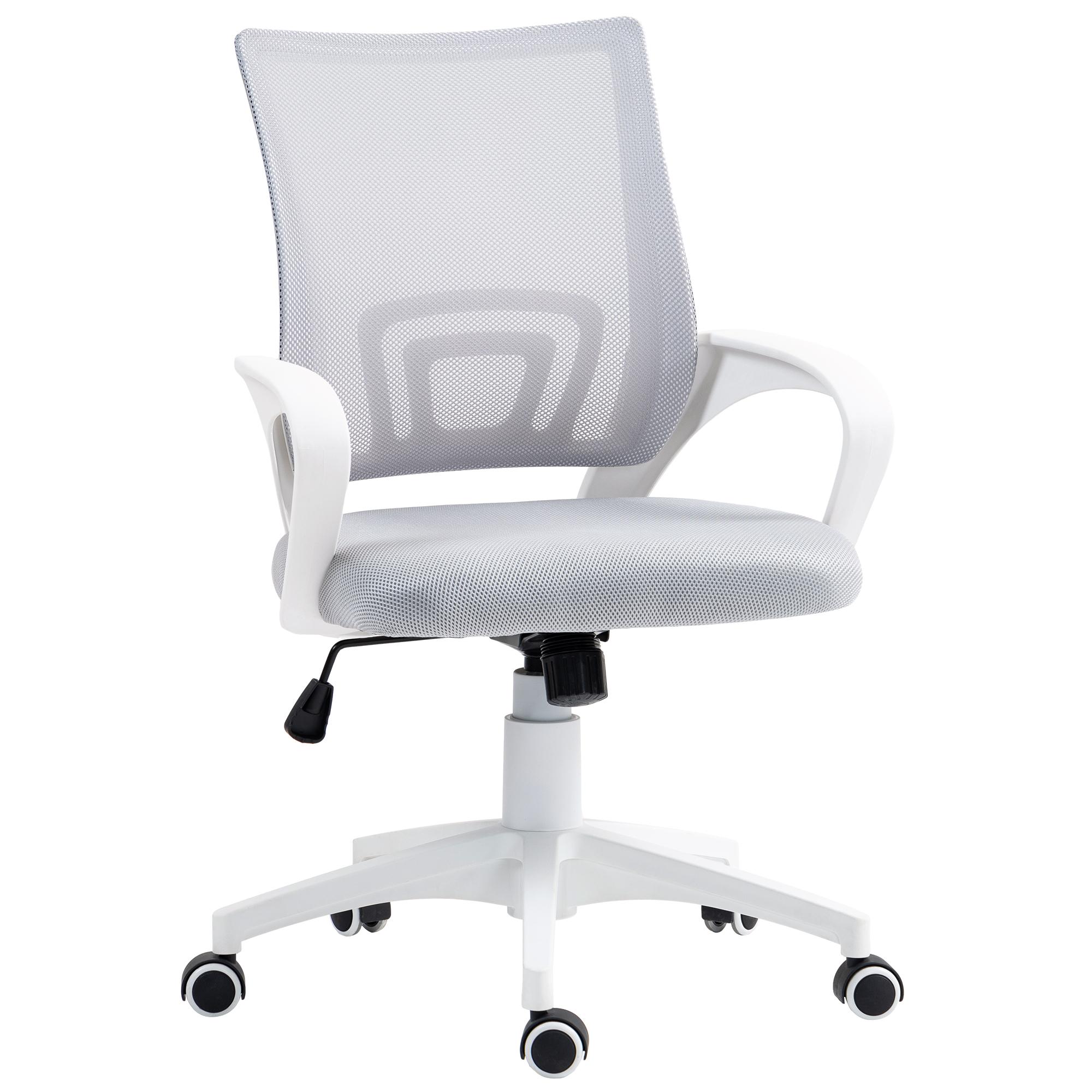 Cadeira de Escritório de Malha Giratória com Altura Ajustável Função Basculante e Apoio para os Braços 57x55x89 - 109 cm Cinza