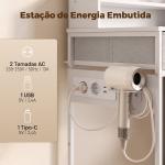 Penteadeira de Maquilhagem com Espelho LED, 3 Tons de Luz, Estação de Carregamento, 4 Gavetas, 5 Prateleiras, Suporte para Secador, Branco