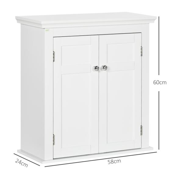 Armário Casa de Banho de Parede com Prateleiras Ajustáveis e Portas com Fechadura Magnéticas 58x24x60 cm Branco