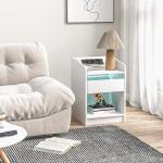 Mesa de Cabeceira com Luzes LED Gaveta Prateleira Estação de Carregamento Entrada USB e Controlo Remoto 40x40x58 cm Branco