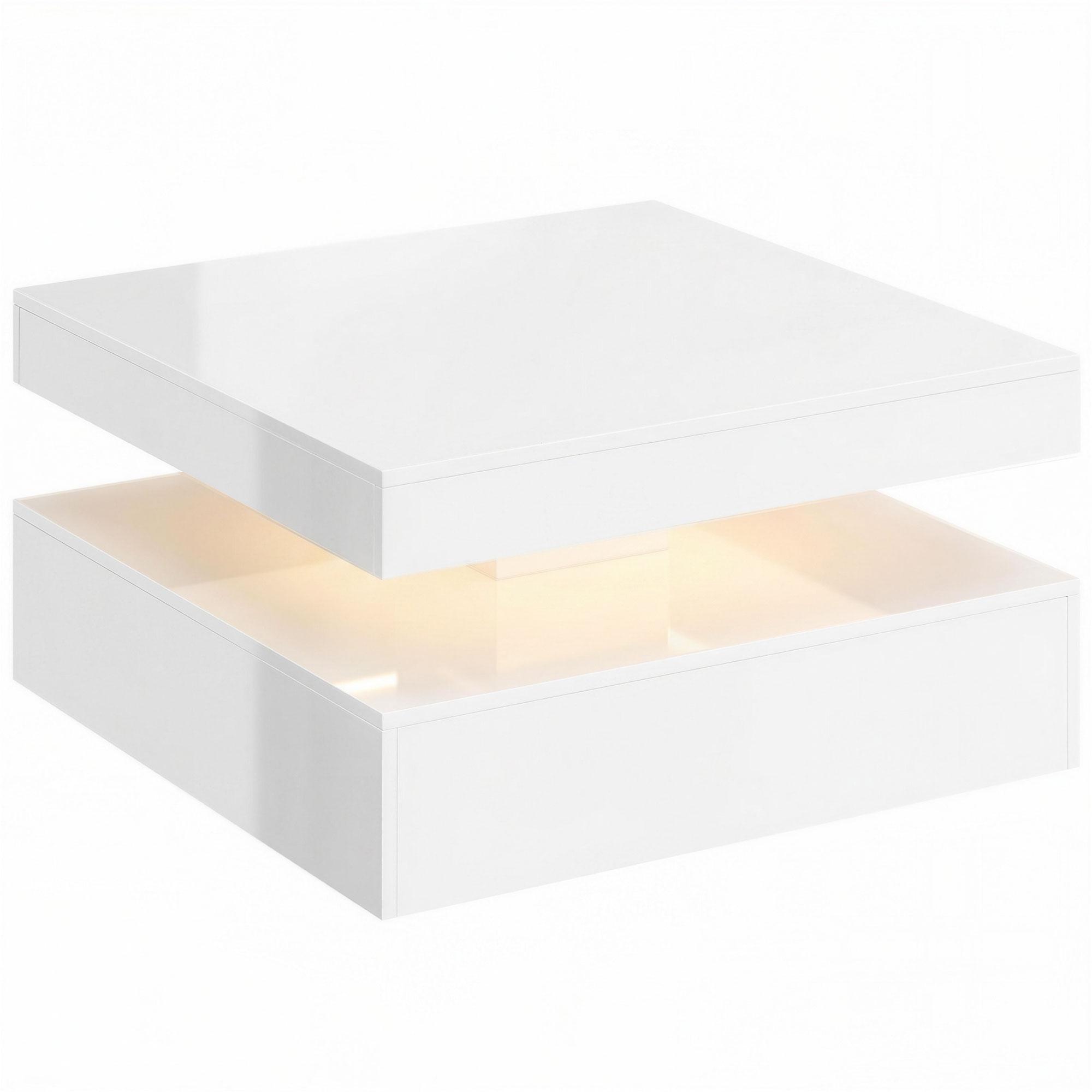 Mesa de Centro com LED RGB de 7 Cores com Armazenamento Aberto e Controlo Remoto 78x78x40 cm Branco