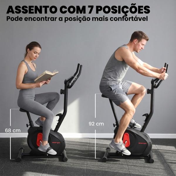 Bicicleta Estática com 8 Níveis de Resistência Magnética Sensor de Frequência Assento Ajustável Ecrã LCD 88x50,5x131,5 cm Preto