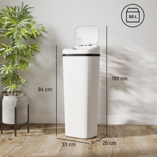 Balde de Lixo Automático 50L Estreito em Aço Inoxidável com Sensor Infravermelhos Modo Manual 33x25x84 cm Branco
