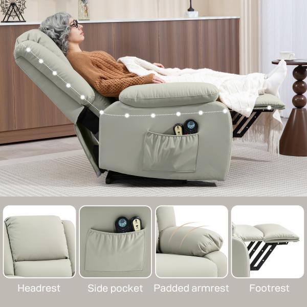 Poltrona Relax Levanta Pessoas com 8 Pontos de Massagem Reclinável com Função de Aquecimento 89x93x105 cm Cinzento Claro