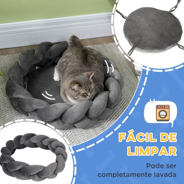 Cama para Cães Pequenos Lavável Cama para Animais de Estimação Redonda com Almofada Independente 55x55x14 cm Cinza