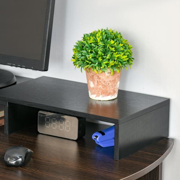 Suporte Elevado para Monitores de Madeira Ajustável em Comprimento e Ângulo para 2 Monitores Notebook 80 - 117x23,5x10cm Preto