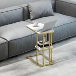 Mesa Auxiliar Estrutura em C Mesa Auxiliar Estreita de 2 Níveis com Prateleira 50x30x57,5 cm Branco Efeito Mármore
