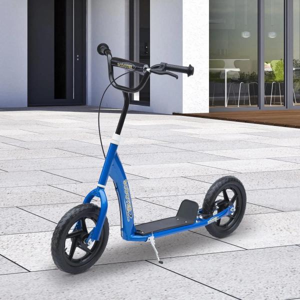 Trotinete para Crianças acima de 5 anos Scooter de 2 Rodas Grandes de 12 Polegadas com Freio e Guidão Ajustável em Altura Carga Máx. 50kg 120x52x80 - 88cm Azul
