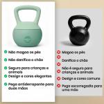 Kettlebell de 10 kg Pesa Russa Preenchida de Areia Metálica e Alça Antiderrapante para Treino em Casa Ginásio 21x21x30 cm Verde