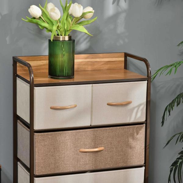 Cómoda de Tecido com 5 Cestos Removíveis e Dobráveis Base Elevada Móvel de Armazenamento para Dormitório Sala de Estar 58x29x99cm Multicor