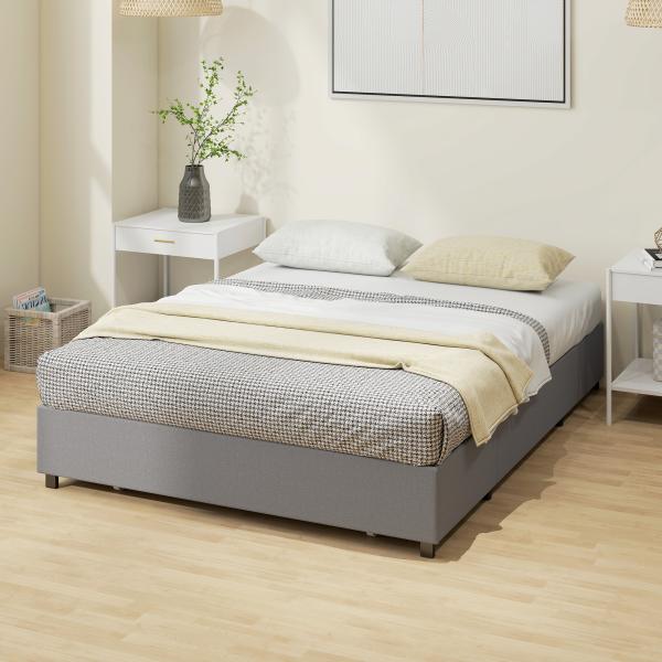 Cama de Casal 140x190 cm Estrado com 3 Gavetas e Estrutura Metálica Suporta 363 kg Cinzento